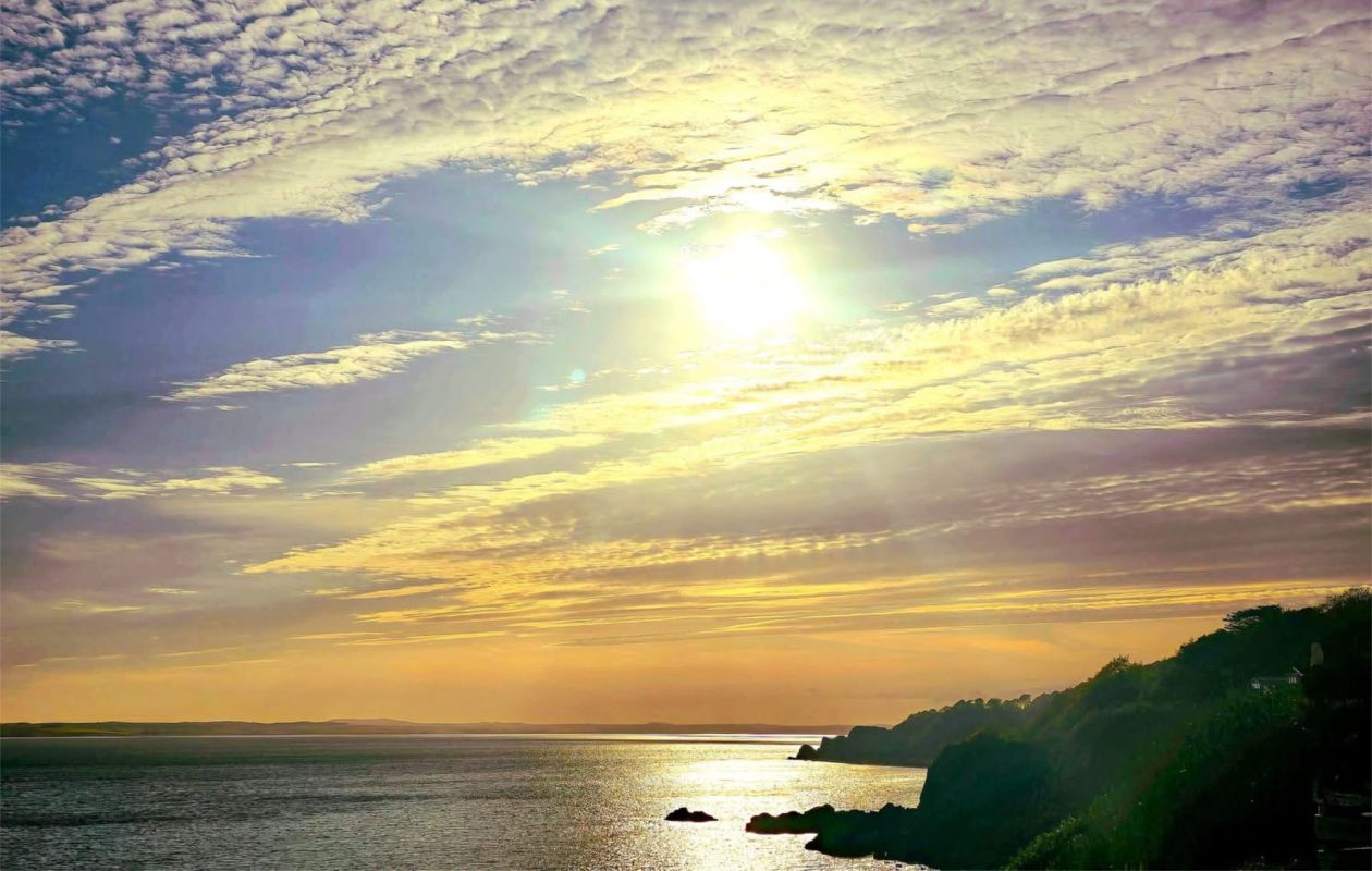 Auchenlarie beach and sea view at sunset